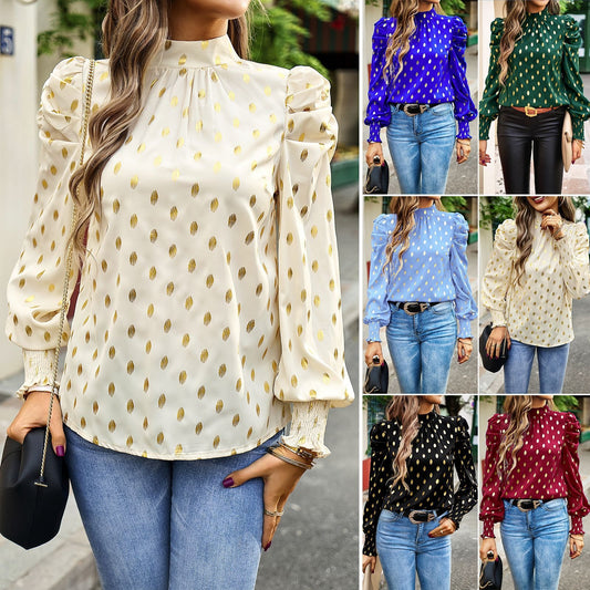 Women's autumn and winter style commuting round neck long sleeved shirt