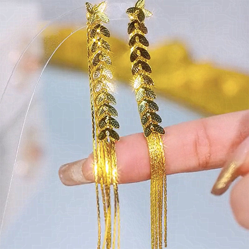 Wheat Long Fringe Earrings Dual-wear Women