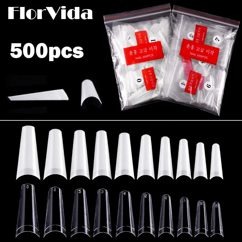 FlorVida 500 Tips Kit Bagged Fake False Nails Full Half French Acrylic