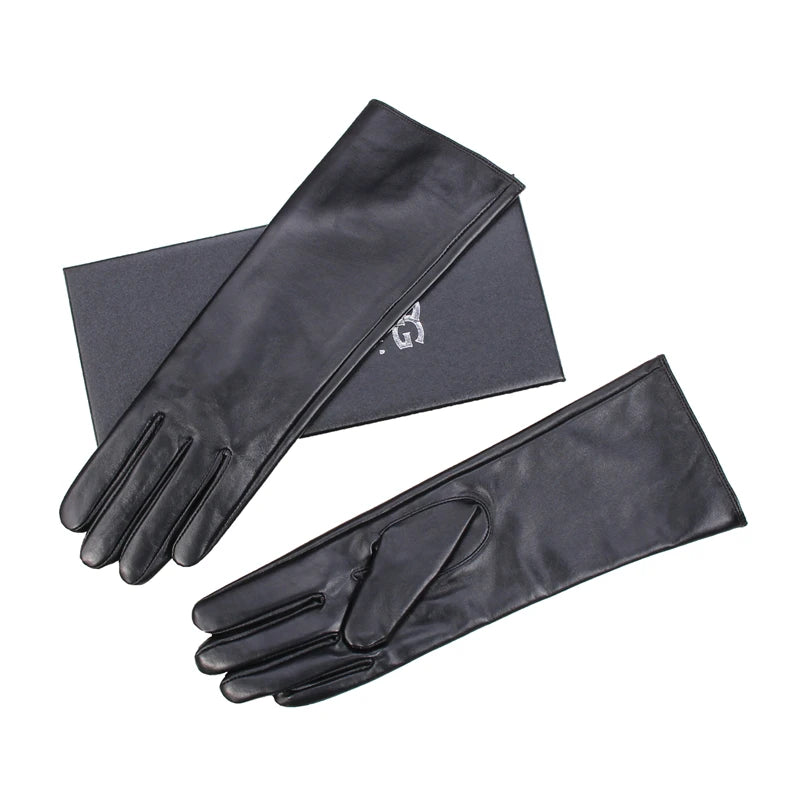 40cm touch screen women's long leather sheepskin gloves warm coral wool soft and comfortable leather long glove cover