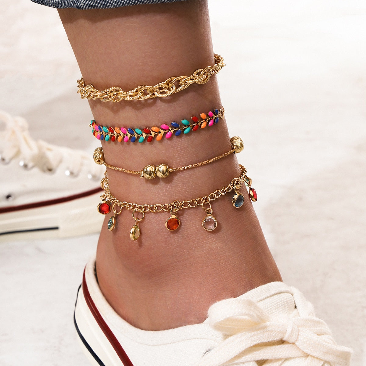 4pc/set Bohemia Shell Chain Anklet Sets For Women Sequins Ankle Bracelet On Leg Foot Trendy Summer Beach Jewelry Gift