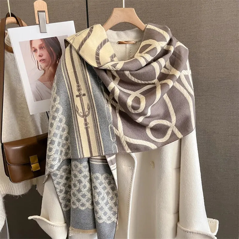 Women Warm Pashmina Shawl Hijab Scarf 2023 Design Winter Cashmere Blanket Thick Wraps With Tassel Joint Print Bufanda Echarpe