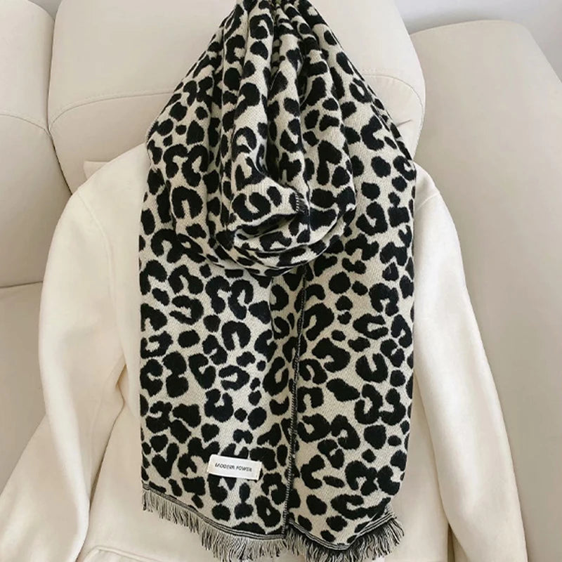 MoriBty Winter Plaid Imitation Cashmere Scarf Women Luxury Leopard Print Tassle Shawl Wraps Warm Pashmina Hijab Sjaal for Ladies