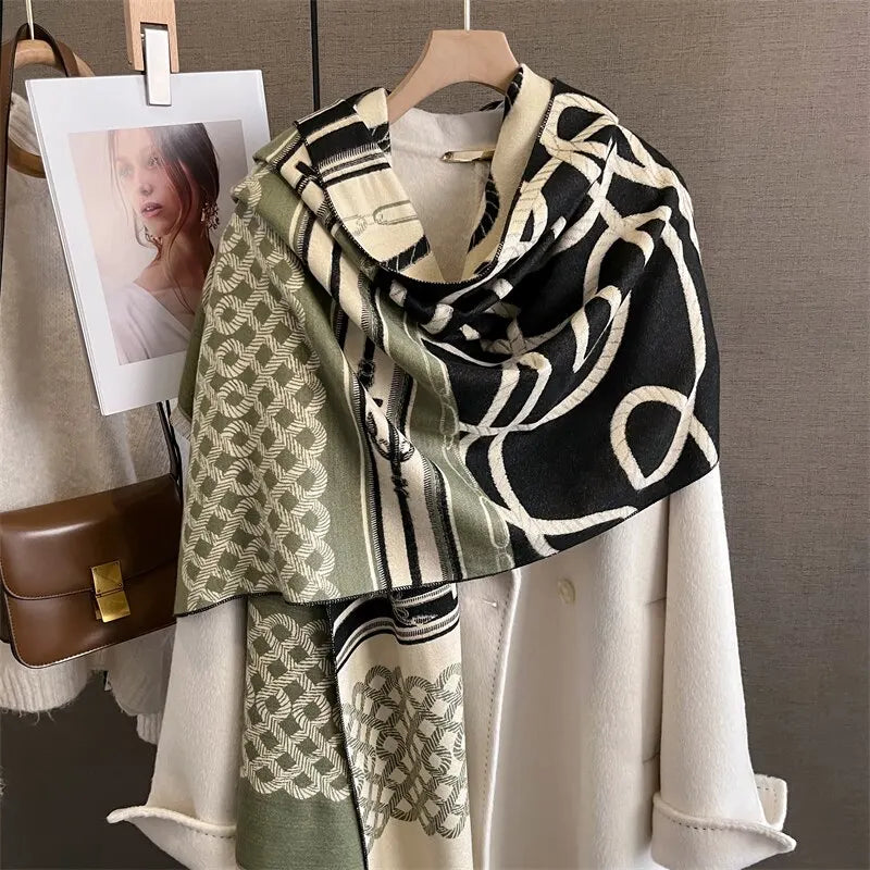 Women Warm Pashmina Shawl Hijab Scarf 2023 Design Winter Cashmere Blanket Thick Wraps With Tassel Joint Print Bufanda Echarpe