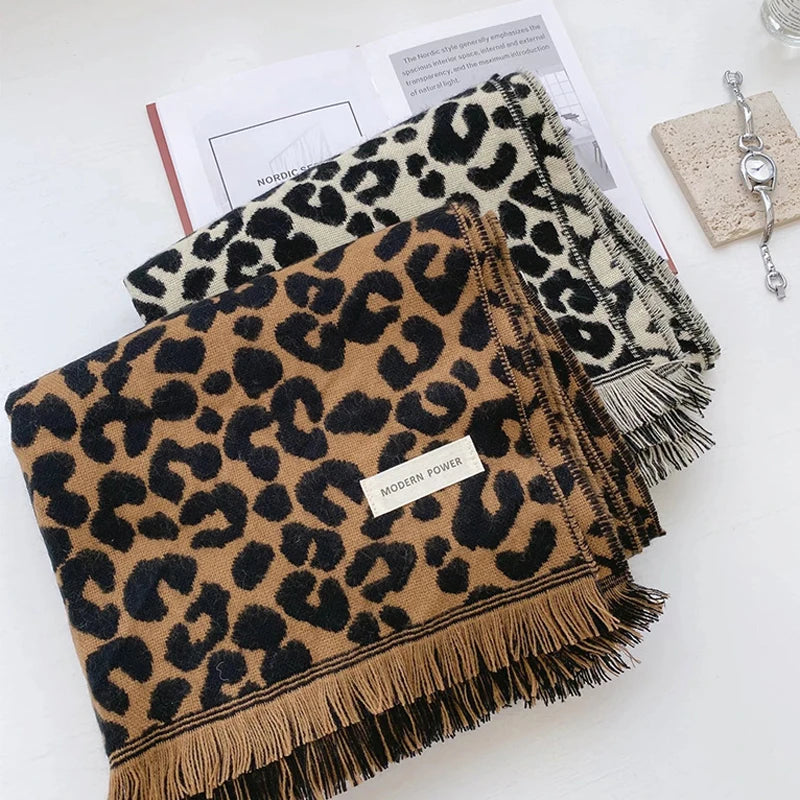 MoriBty Winter Plaid Imitation Cashmere Scarf Women Luxury Leopard Print Tassle Shawl Wraps Warm Pashmina Hijab Sjaal for Ladies