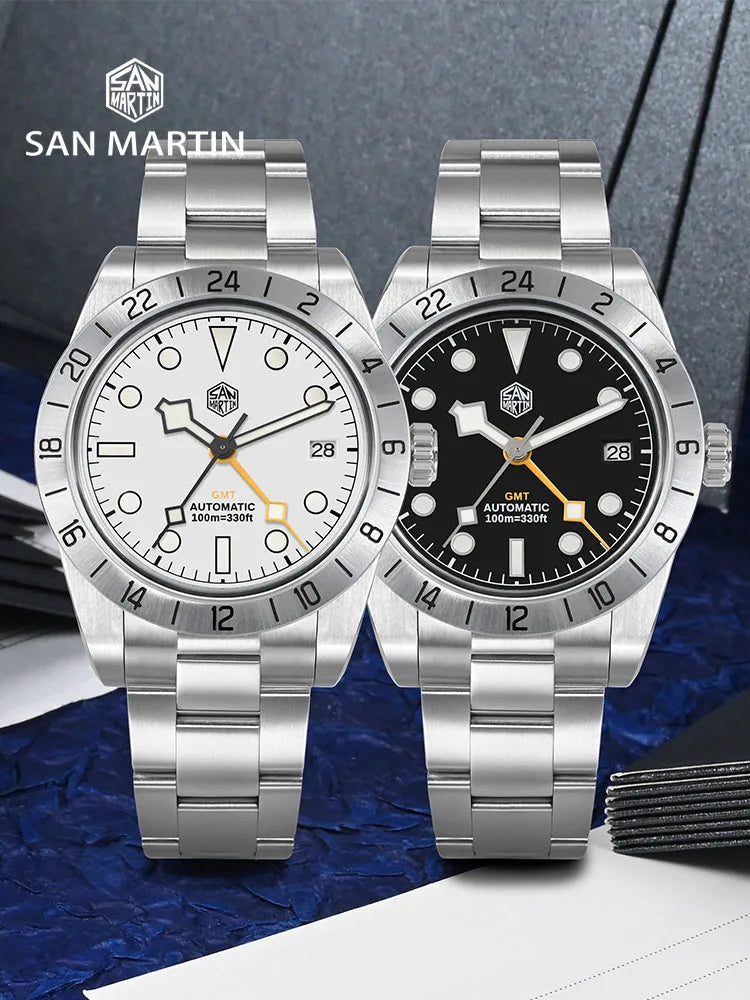 San Martin New 39mm Automatic Mechanical GMT Watch NH34 Stainless Steel Sport Watch Sapphire Luminous Waterproof for Men Relogio