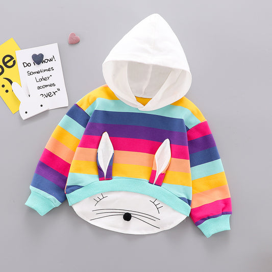 Baby Girl Long-Sleeved T-Shirt Children's Clothing Long-Distance Ear Hooded Clothing.
