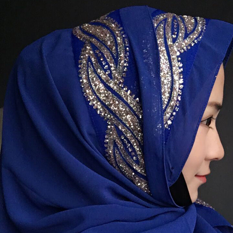 Muslim Chiffon sprinkled gold long scarf.
