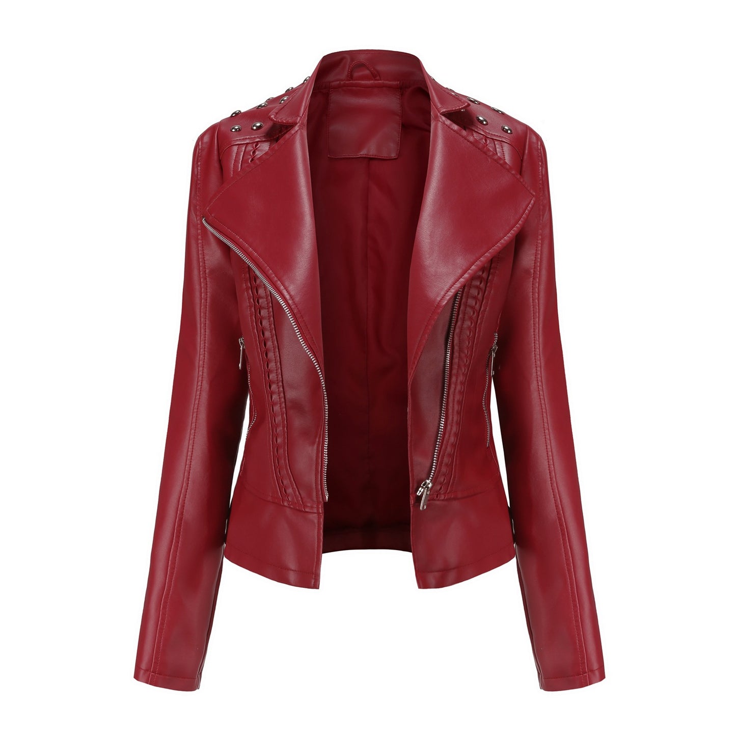 2023 New Spring Autumn Leather Jacket Women Slim Fit Motor Biker PU Leather Short Coat Stand Collar Ladies Zipper Outerwear