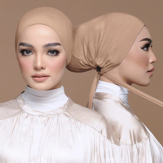 Modal Elastic Elastic Lace Bottom Cap Tied Rope Hijab Solid Color Scarf.