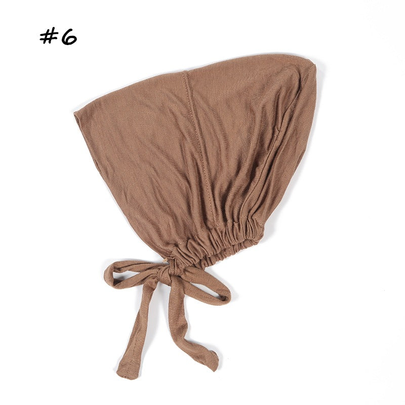 Modal Elastic Elastic Lace Bottom Cap Tied Rope Hijab Solid Color Scarf.