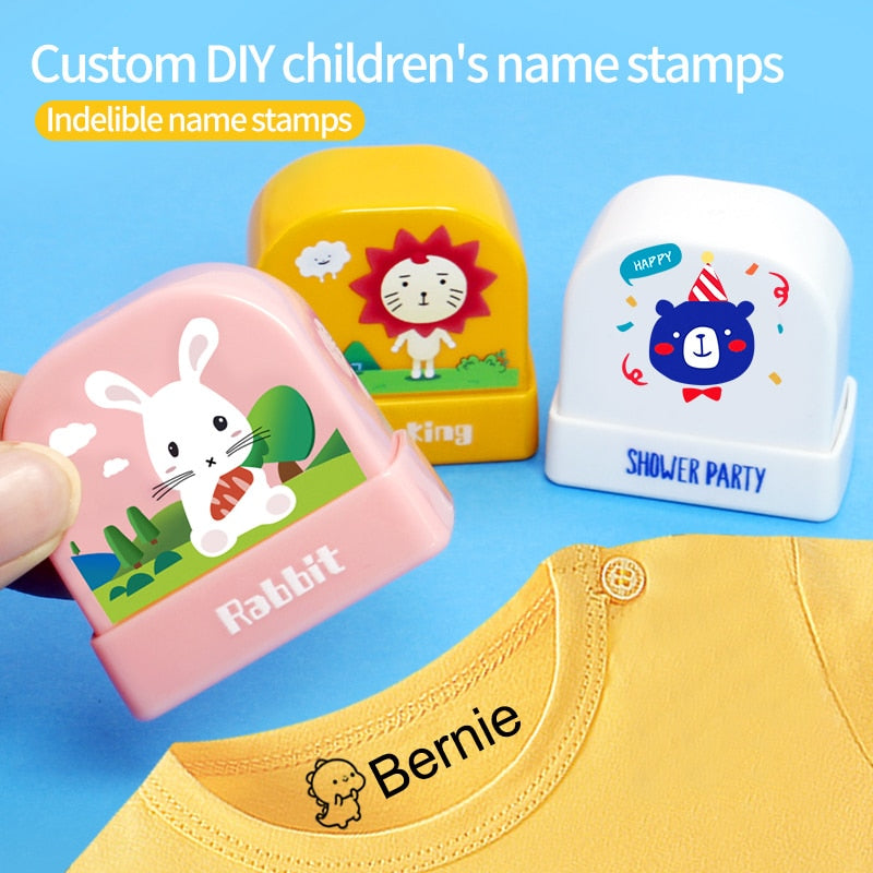 Children&#39;s Name Seal Custom Student&#39;s Name Stamp Kindergarten Clothes Waterproof Name Sticker Kawaii Montessori Stamp Gift