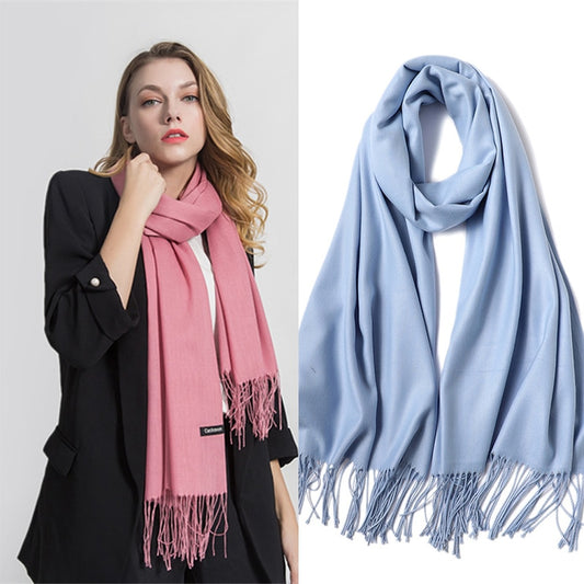 2022 Fashion Winter Women Scarf Thin Shawls and Wraps Lady Solid Female Hijab Stoles Long Cashmere Pashmina Foulard Head Scarves.