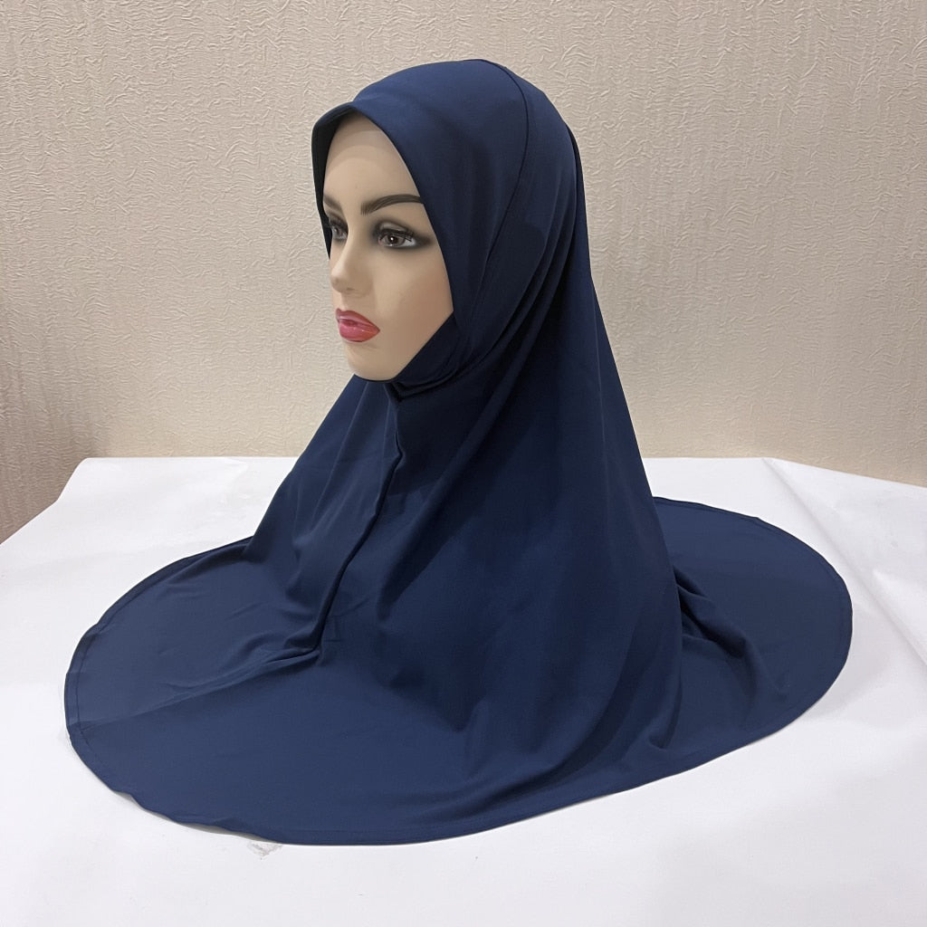 H124 plain large size muslim hijab with chin part top quality amira pull on islamic scarf hot sell headscarf ramadan pray hats.
