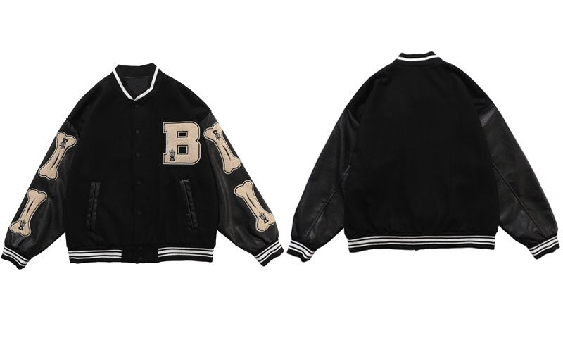 Hip Hop Bomber Jacket Streetwear Vintage Embroidered Letter Furry Bone Patch Varsity Baseball Coat 2022 Mens Autumn Green Black.