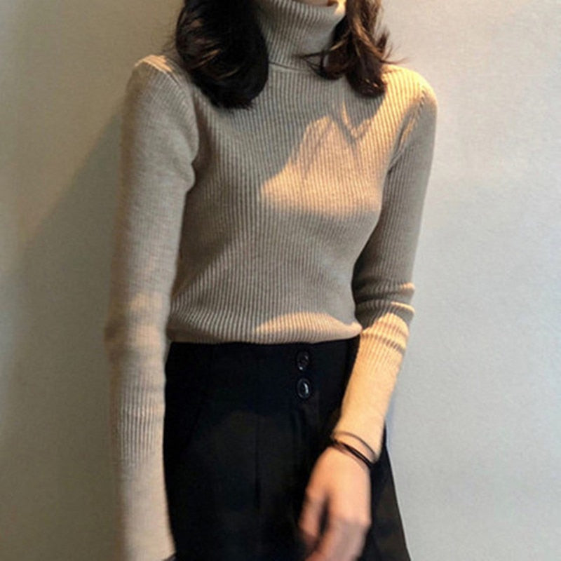 Women Turtleneck Sweaters Autumn Winter Korean Slim Pullover Women Basic Tops Casual Soft Knit Sweater Soft Warm Jumper.