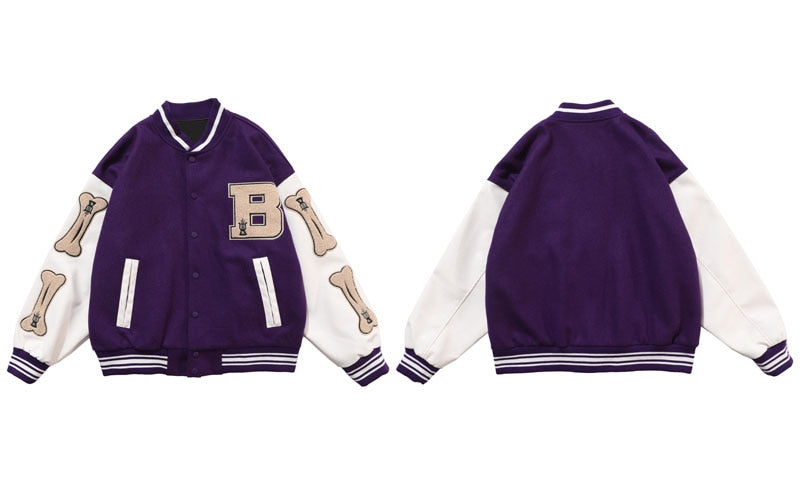 Hip Hop Bomber Jacket Streetwear Vintage Embroidered Letter Furry Bone Patch Varsity Baseball Coat 2022 Mens Autumn Green Black.