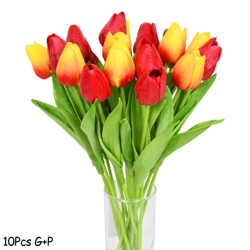 10PCS Tulip Artificial Flower Real Touch Artificial Bouquet PE Fake Flower for Wedding Decoration Flowers Home Garden Decor.