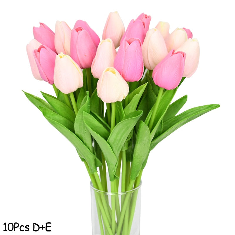 10PCS Tulip Artificial Flower Real Touch Artificial Bouquet PE Fake Flower for Wedding Decoration Flowers Home Garden Decor.