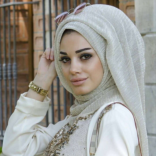 Fashion Lurex Scarves Islam Modest Turban Muslim Hijabs Headscarf Women Wrinkles Long Shawl Arabian Dubai Headwear 75x180cm