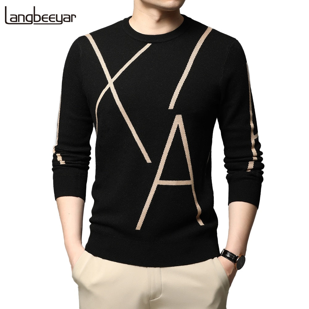 2022 New Fashion Brand Knit High End Designer Winter Wool Pullover Black Sweater For Man Cool Autum Casual Jumper Mens Clothing.