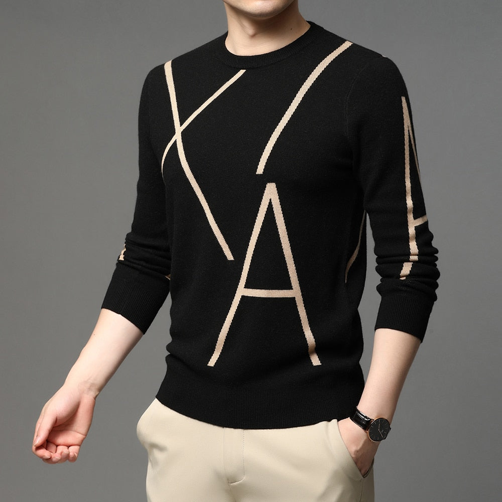 2022 New Fashion Brand Knit High End Designer Winter Wool Pullover Black Sweater For Man Cool Autum Casual Jumper Mens Clothing.