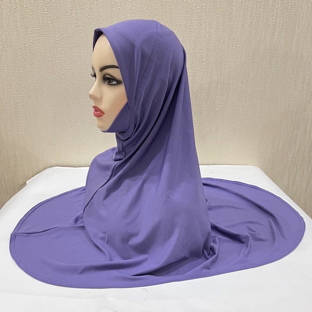 H124 plain large size muslim hijab with chin part top quality amira pull on islamic scarf hot sell headscarf ramadan pray hats.