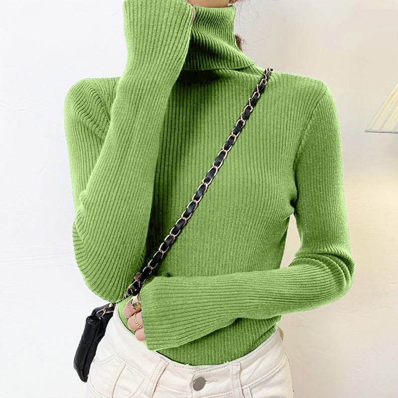 New Turtleneck Jumper Woman Knitted Blouses Fashion Ladies Sweaters Winter 2022 Thermal Striped Long Sleeve Autumn Warm Tops.