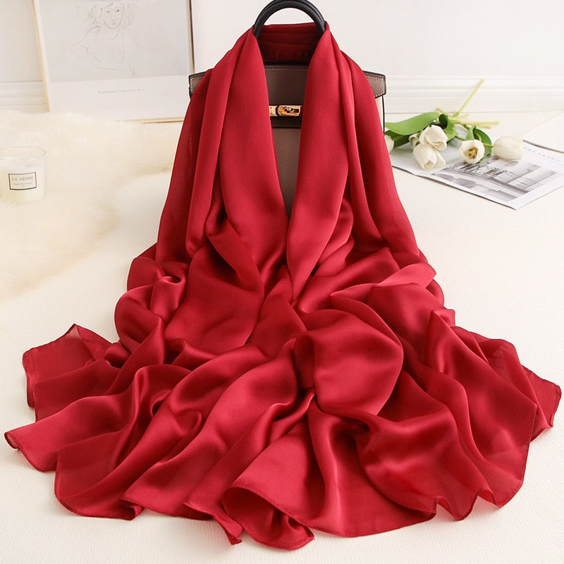 Women Silk Scarves 2021 Luxury Solid Foulard Hijab Pashmina Shawls Wraps Lady Winter  Long Bufanda thin.