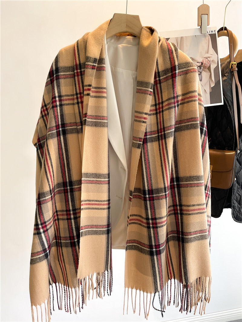 Luxury Plaid Scarf Winter Warm Cashmere Women Long Pashmina Foulard Female Scarves Lady Tassel Shawl Wraps 2022 Design New.