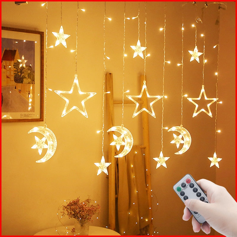 Star Moon Led Curtain Garland String Light EID Mubarak Ramadan Decoration for Christmas Home 2023 Islam Muslim Event Party Decor