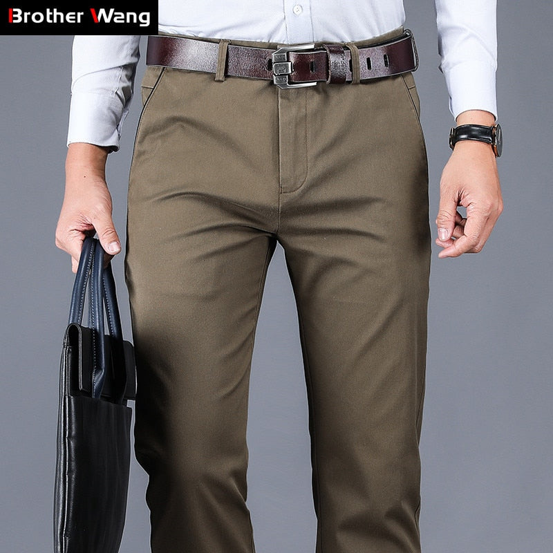 4 Colors 98% Cotton Casual Pants Men 2022 New Classic Style Straight Loose High Waist Elastic Trousers Male Brand Clothes.