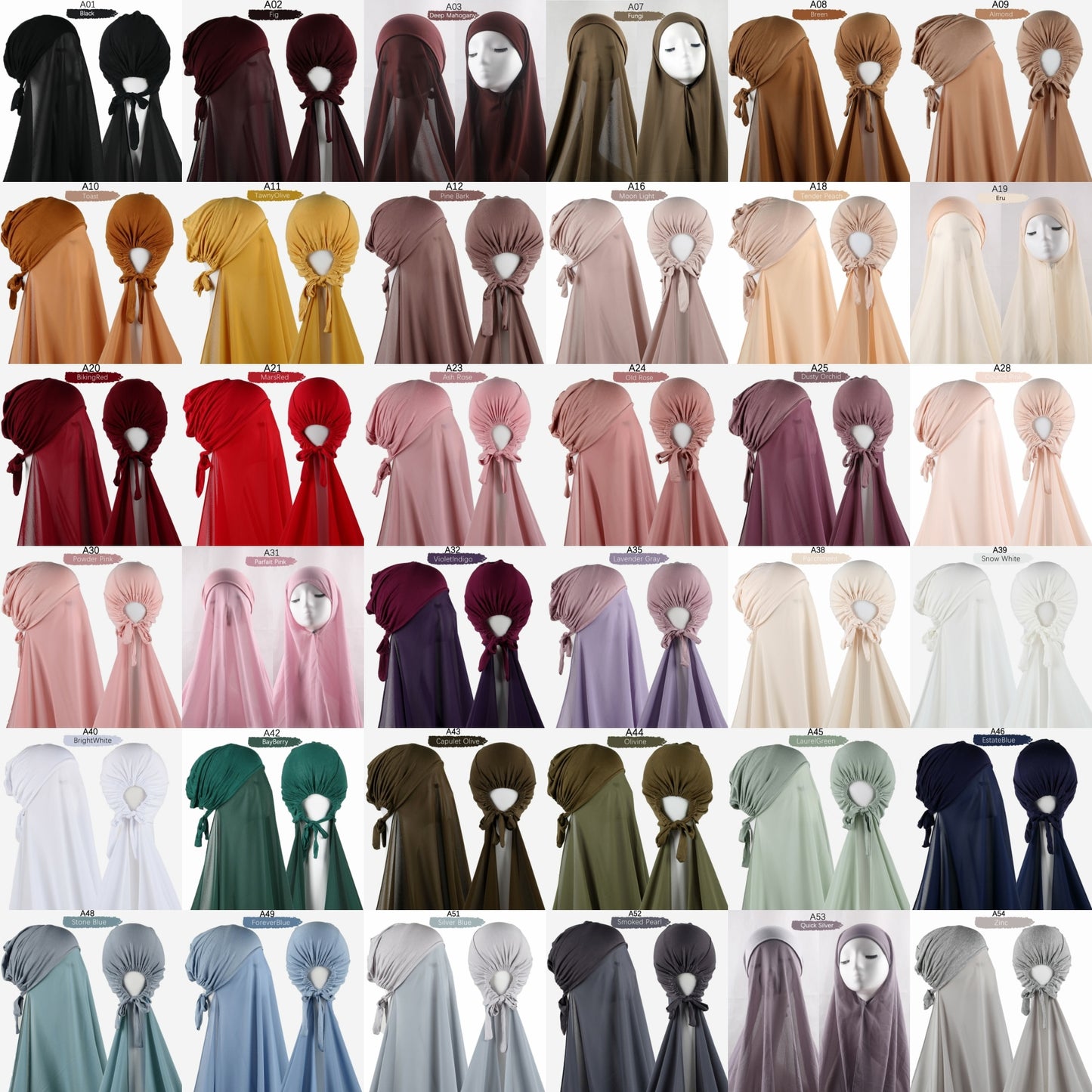 Muslim Women Chiffon Hijab With Cap Bonnet instant Chiffon Hijab Pinles Shawl Head Scarf Under scarf Caps  Cover Headwrap