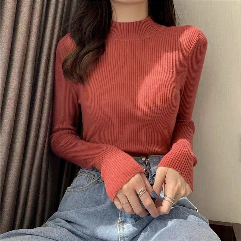 New Turtleneck Jumper Woman Knitted Blouses Fashion Ladies Sweaters Winter 2022 Thermal Striped Long Sleeve Autumn Warm Tops.