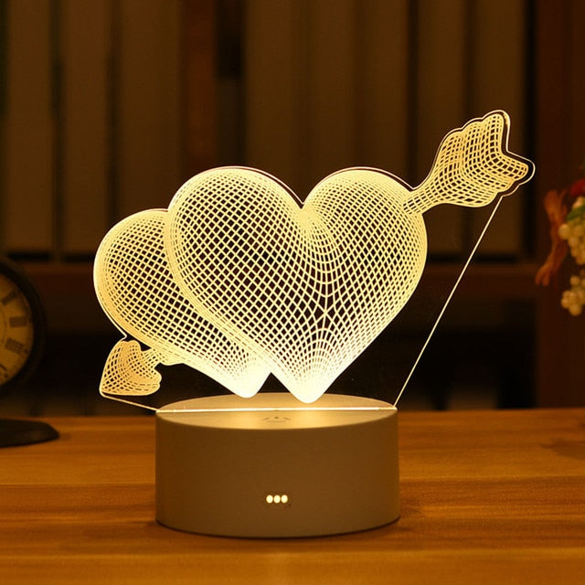 Romantic Love 3D Acrylic Led Lamp for Home Children&#39;s Night Light Table Lamp Birthday Party Decor Valentine&#39;s Day Bedside Lamp.