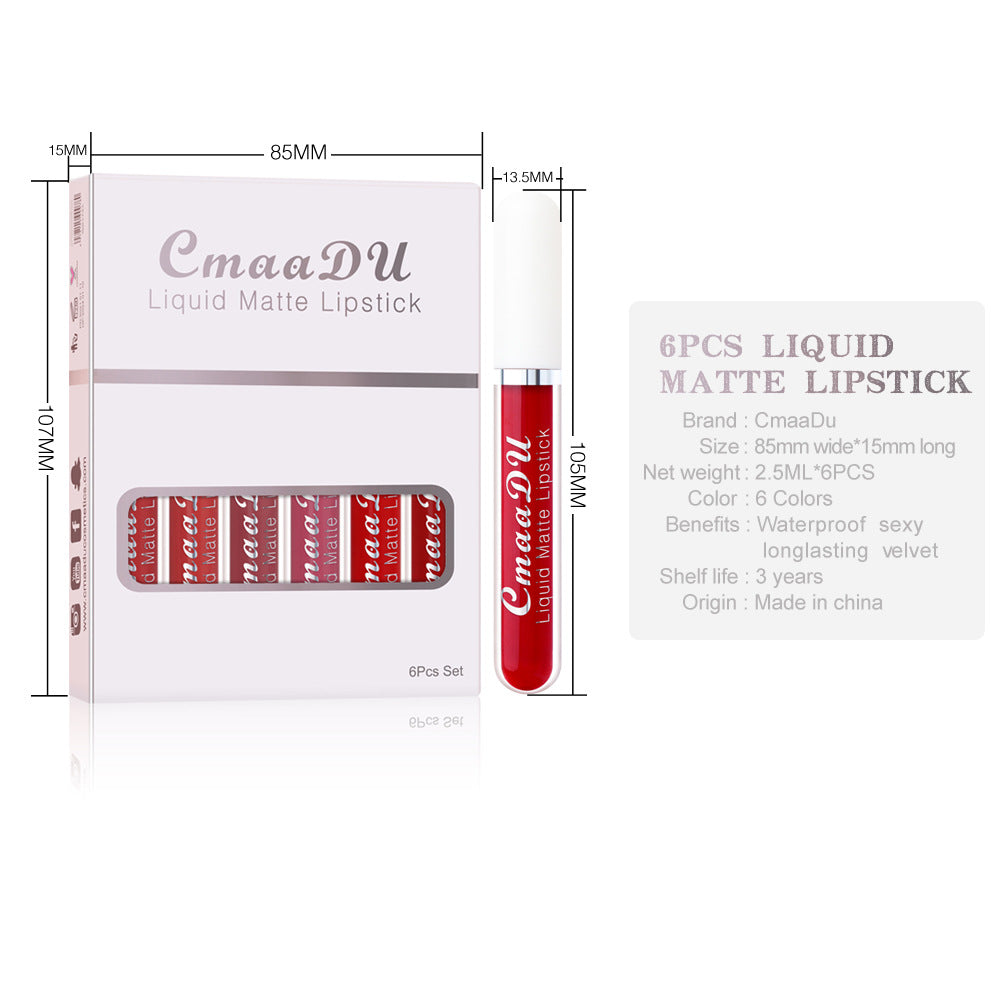 6 Boxes Of Matte Non-stick Cup Waterproof Lipstick Long Lasting Lip Gloss.