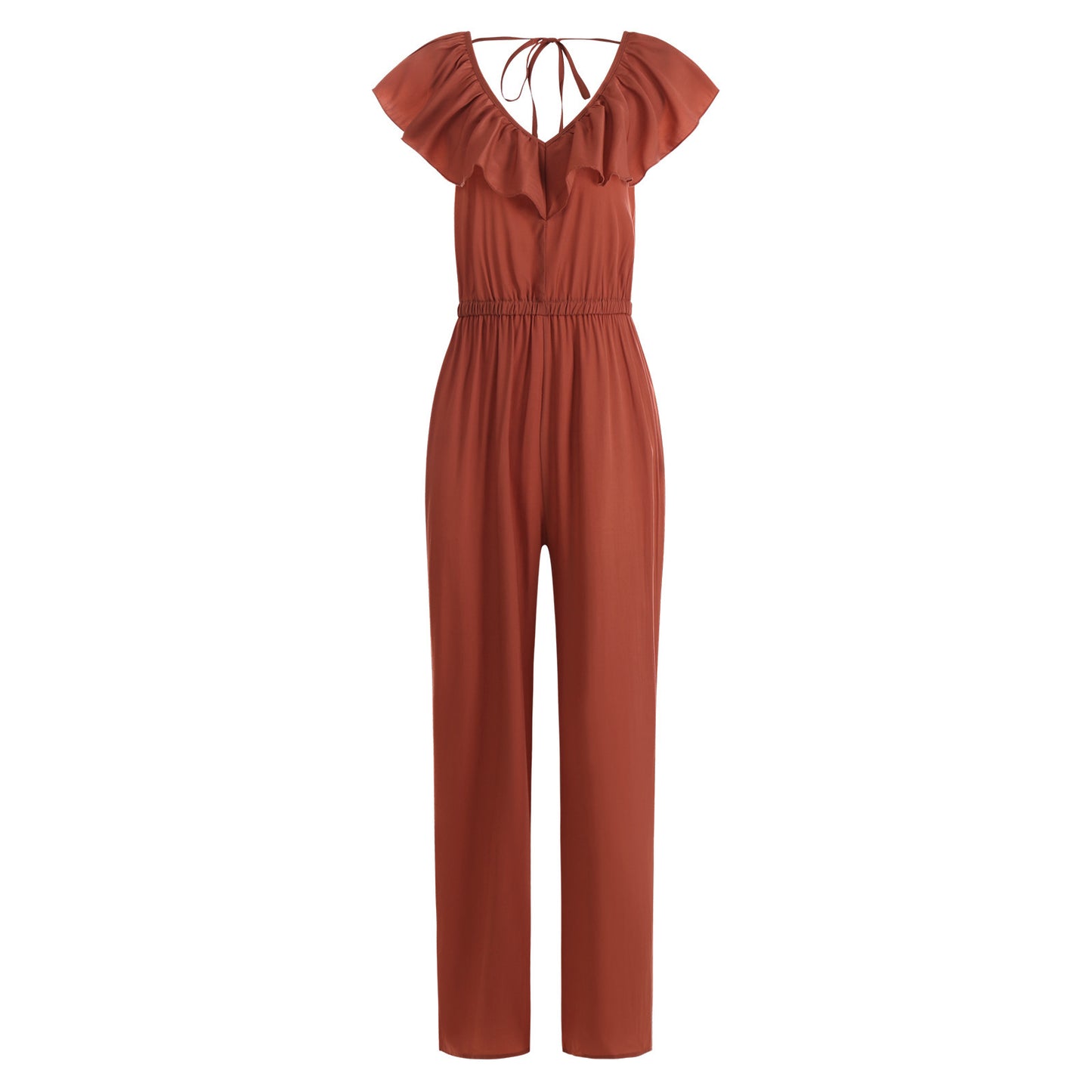 European And American Women's Solid Color Open Back Jumpsuit Summer Off Shoulder Casual Sundress Women Beachwear Jumpsuit Ruffle High Waist Jumpsuits Female Overalls Body Mujer.